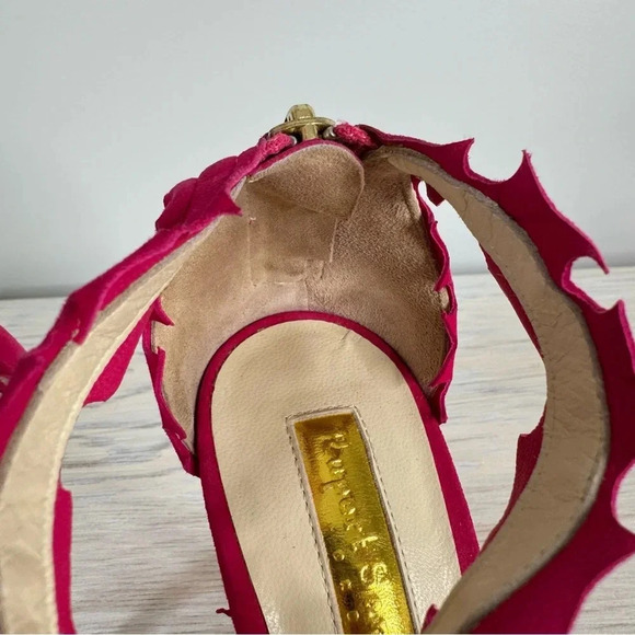 Rupert Sanderson Floria Pink Fuchsia Suede Cutout Peep Toe Heeled Sandals - Picture 12 of 16